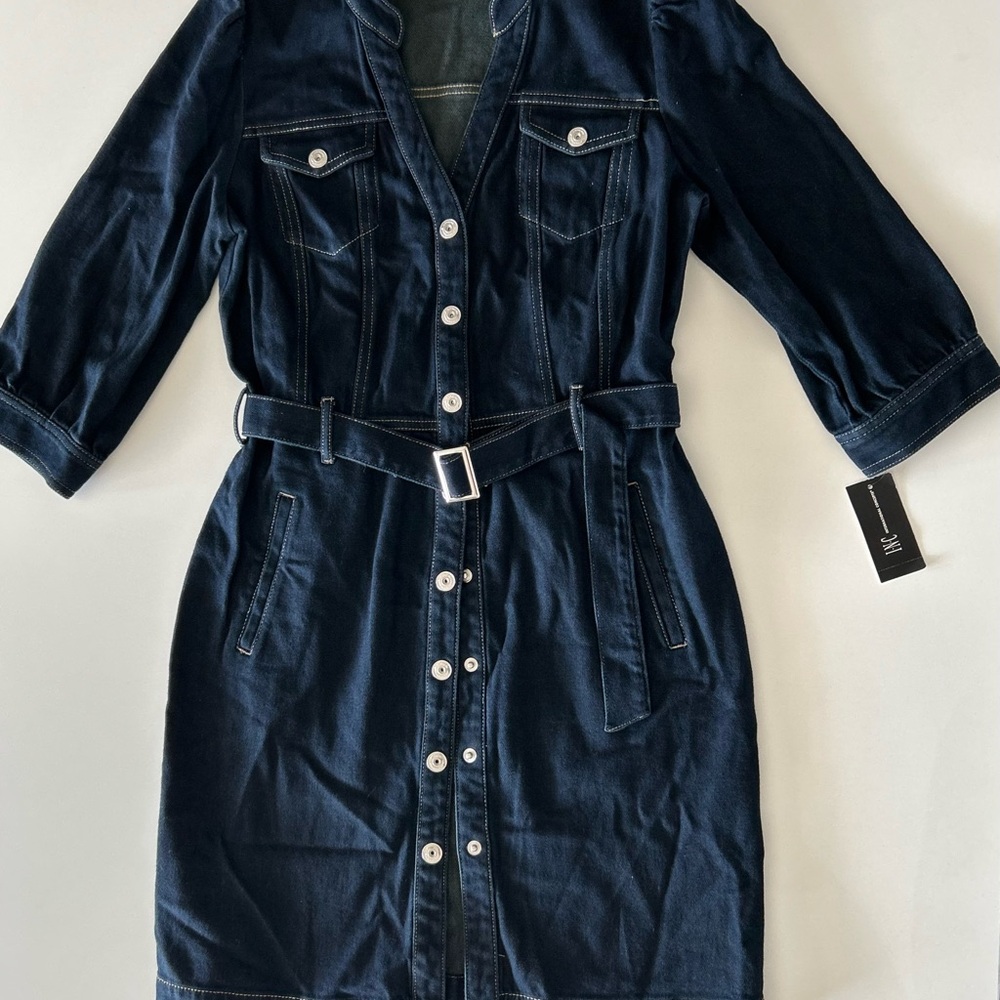 NWT - INC International Concepts Women’s Belted Denim Shirt Dress Size (10)